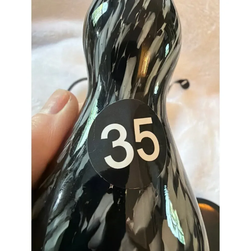 Vintage Black White Art Glass Bud Vase Hand Blown Confetti Speckled 4.5